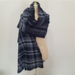 Express Scarf Plead Navy Blue Uniisex Fringed
